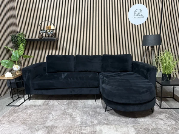 organische velvet zwarte hoekbank 250x150