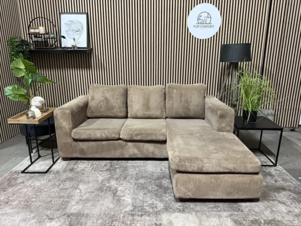 Beige ribstof hoekbank! 195x155