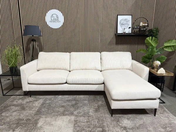 Nieuwe ribstof beige hoekbank! 245x150