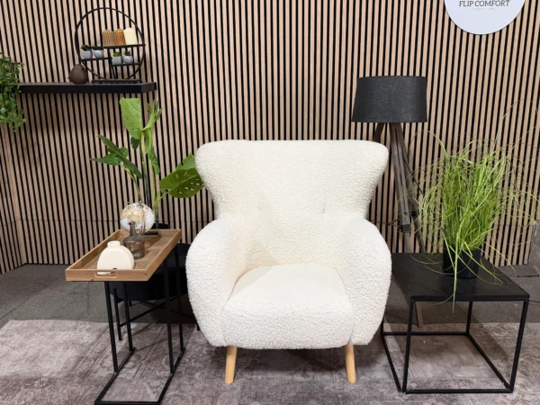 Fauteuil HUNDESTED off-white teddystof eiken kleur